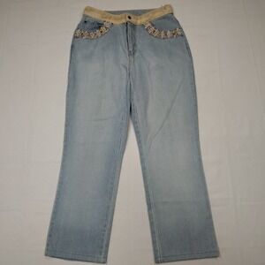 Jeanology Embellished Beaded Pocket Jeans Womens 10 Y2K Denim Sherpa Waist